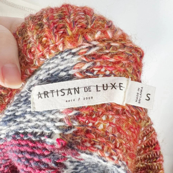 Anthropologie Artisan de Luxe Wool Blend Patchwork Fringe Sweater  Size S - Picture 5 of 6